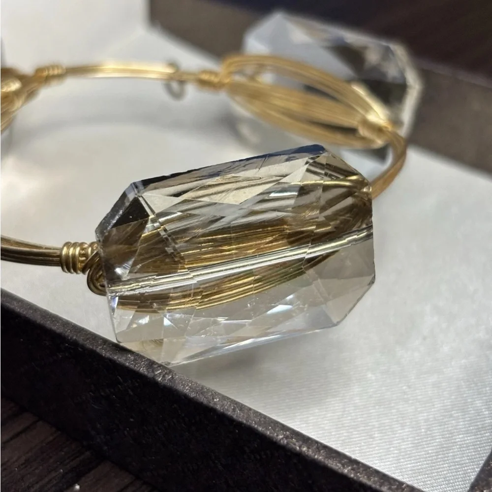 BOURBON & BOWTIES BANGLE BRACELET Smoky Faceted Crystal Statement Chunky Boho - Picture 3 of 8